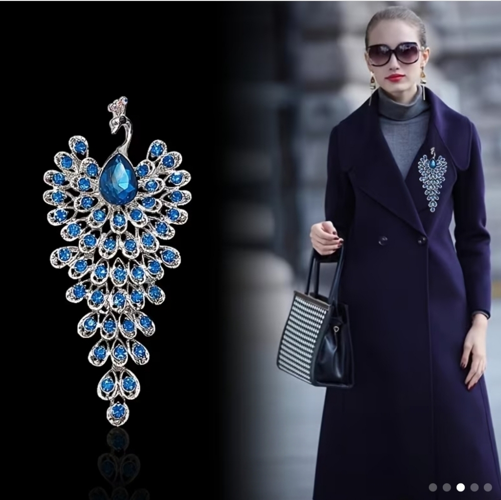 🆕️🦚 BLUE STATEMENT PEACOCK BROOCH PIN🦚 - Picture 3 of 9